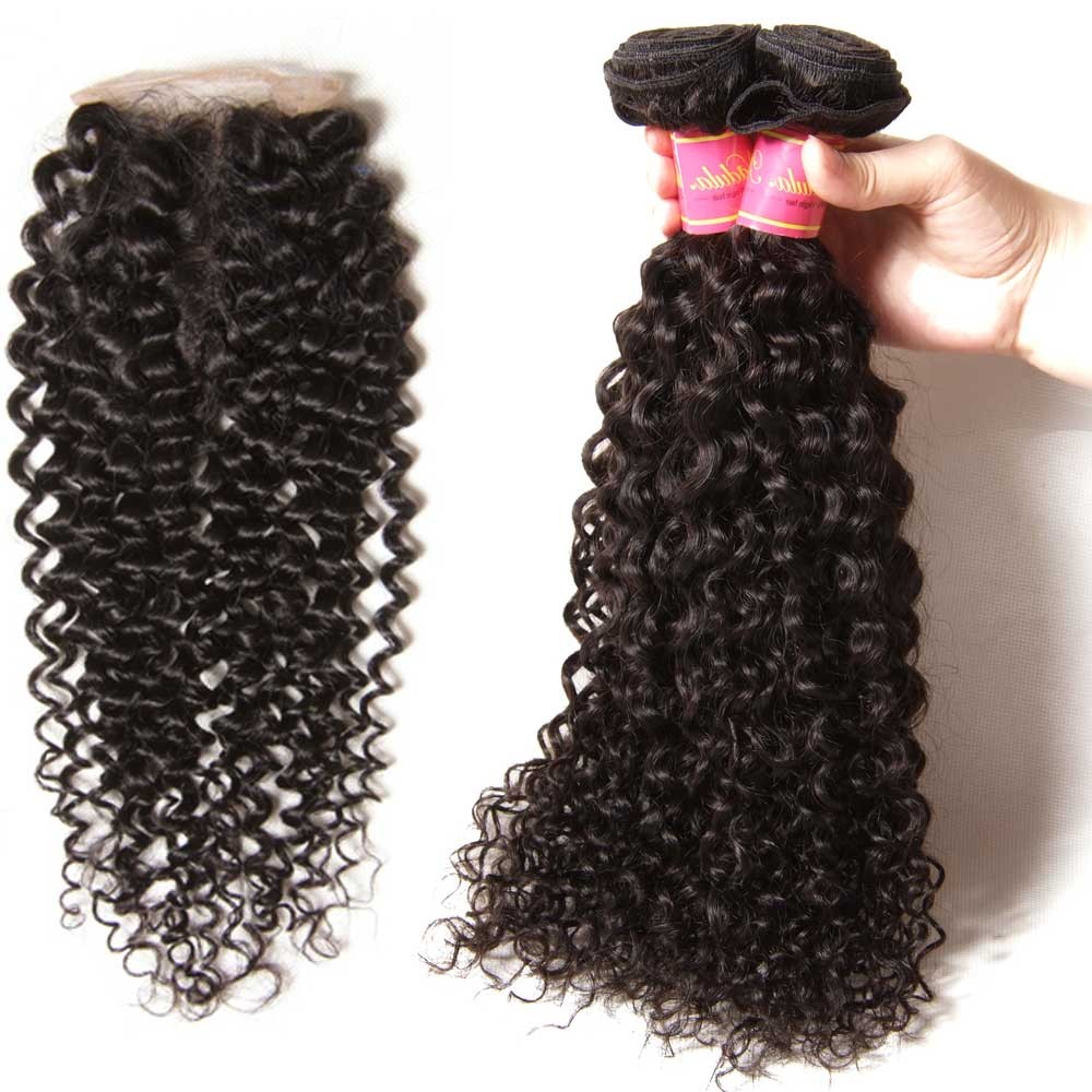 Curly Virgin Hair Weave 3 Bundles With Lace Closure 4x4 Idolra Unprocessed Human Hair Extensions